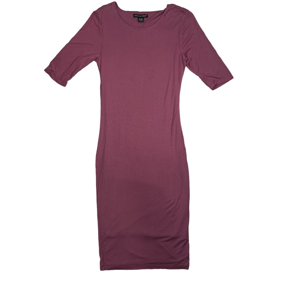 American Dream Mauve Purple Quarter Sleeves Midi Bodycon Minimalist Casual Dress